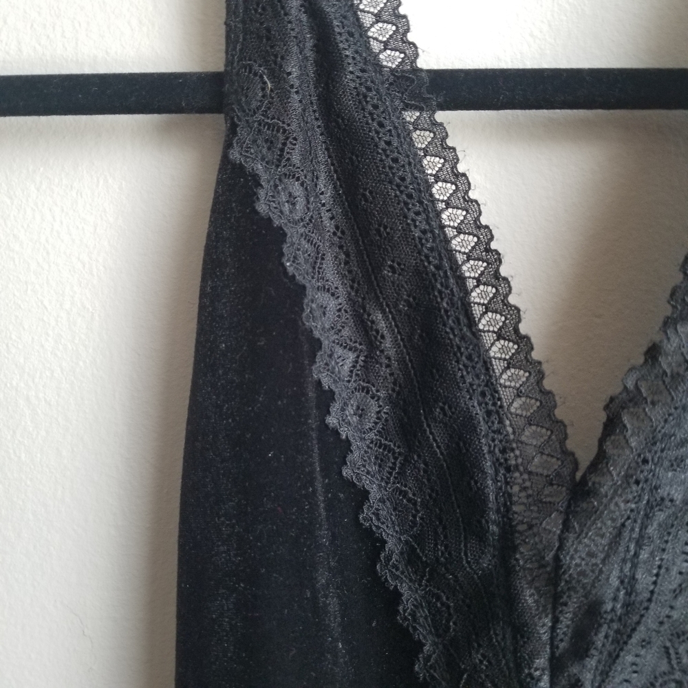 4/$25 Black Velvet & Lace Halter Bodysuit